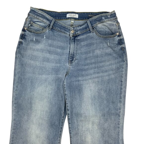 Judy Blue Straight Fit Jeans 20W Plus Size Light Wash Distress V Waist High Rise - Picture 7 of 12